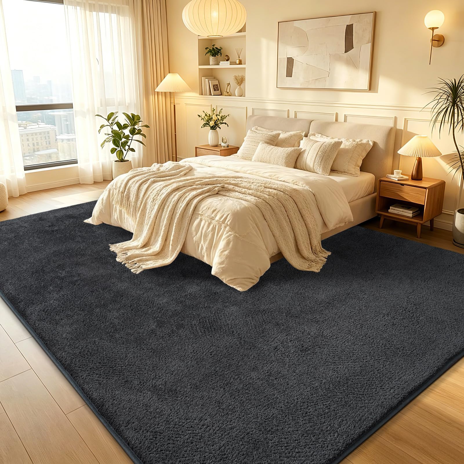 Teppich Wohnzimmer Groß 160x230cm Flauschiger Waschbarer Teppiche Anthrazit | Teppich Kurzflor Weich Rutschfest wohnzimmerteppich Carpet für Schlafzimmer Kinderzimmer Flur und Büro