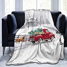 Christmas Throw Blanket Dog and Vintage Red Truck Fuzzy Soft Flannel Throw Blanket for Kid Adults Warm Cozy Lightweight Plush Blanket for Couch Bed Living Room Christmas Decor All Seasons 60 X 80 in