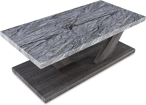 Miniatura 9 de Signature Design by Ashley Bensonale - Juego de mesa ocasional contemporánea con tapa de mármol sintético y ruedas, juego de 3, gris y marrón oscuro