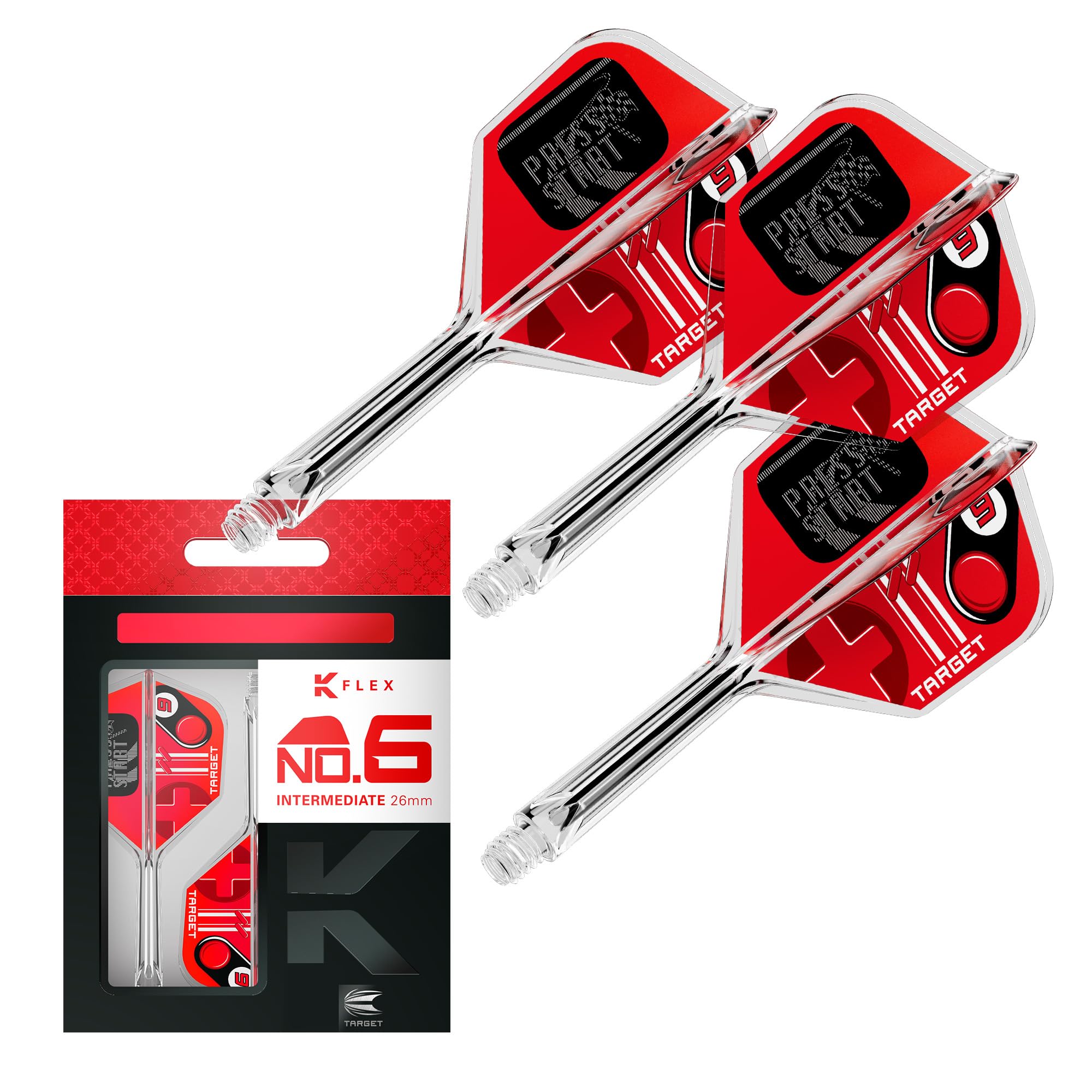 Target Darts K-Flex Game Over/Press Start/You Win Fléchettes Ailettes et Arbres N° 6 Lot de 3 Systèmes Intégrés Kflex Vol et Arbre Tige Moulée Tout-en-Un Court Intermédiaire Moyen