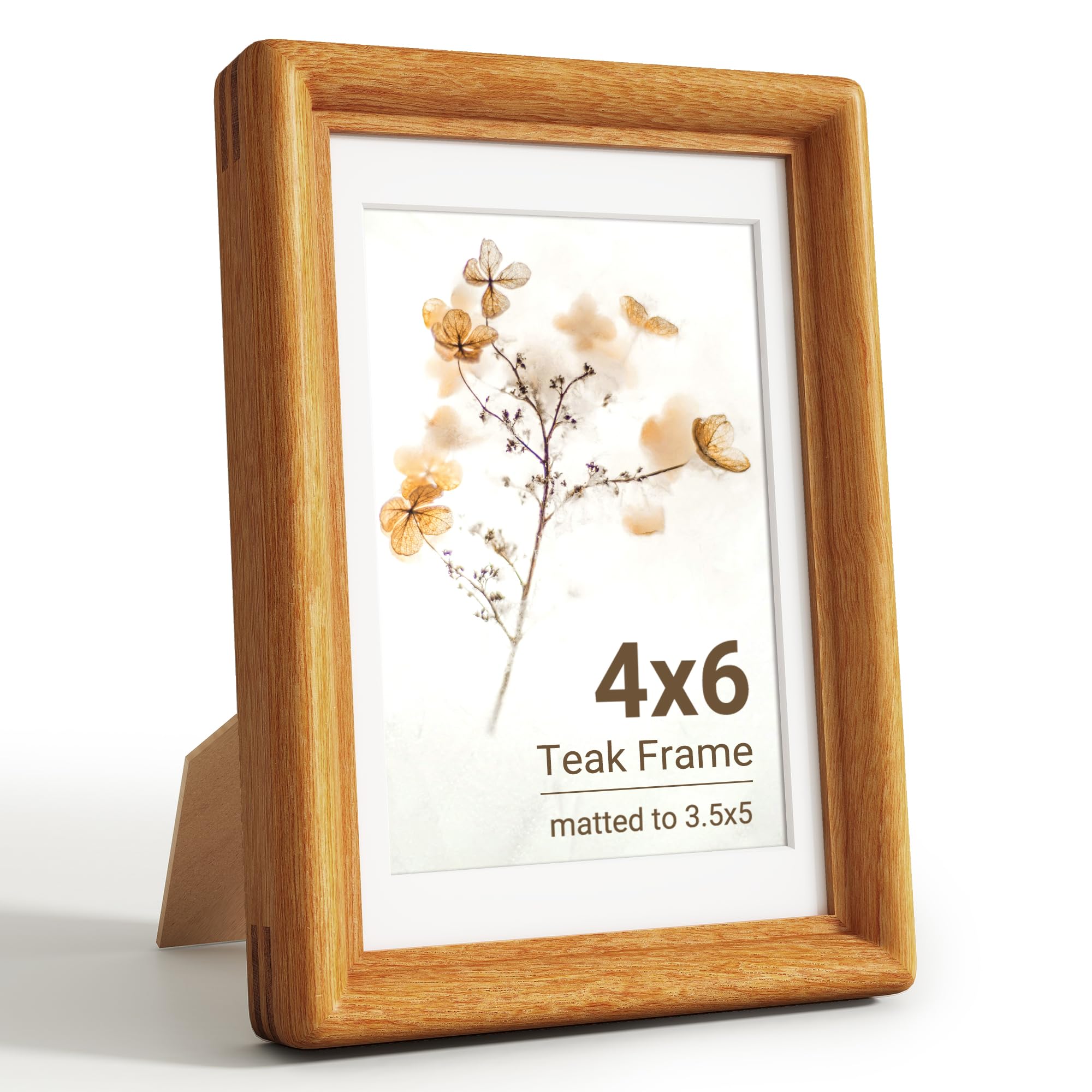 KovaScape 4x6 Photo Frame, Solid Teak Wood Picture Frame with HD Tempered Glass, Handcrafted Real Wood Frame with Mount for 3.5x5 Photo, Rounded Corner Design, Wall Hanging or Tabletop Display — image 1