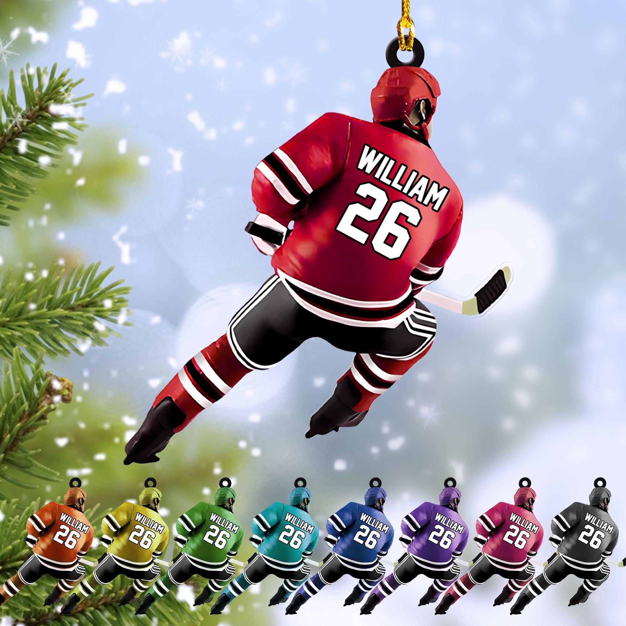 Personalized hockey christmas ornaments