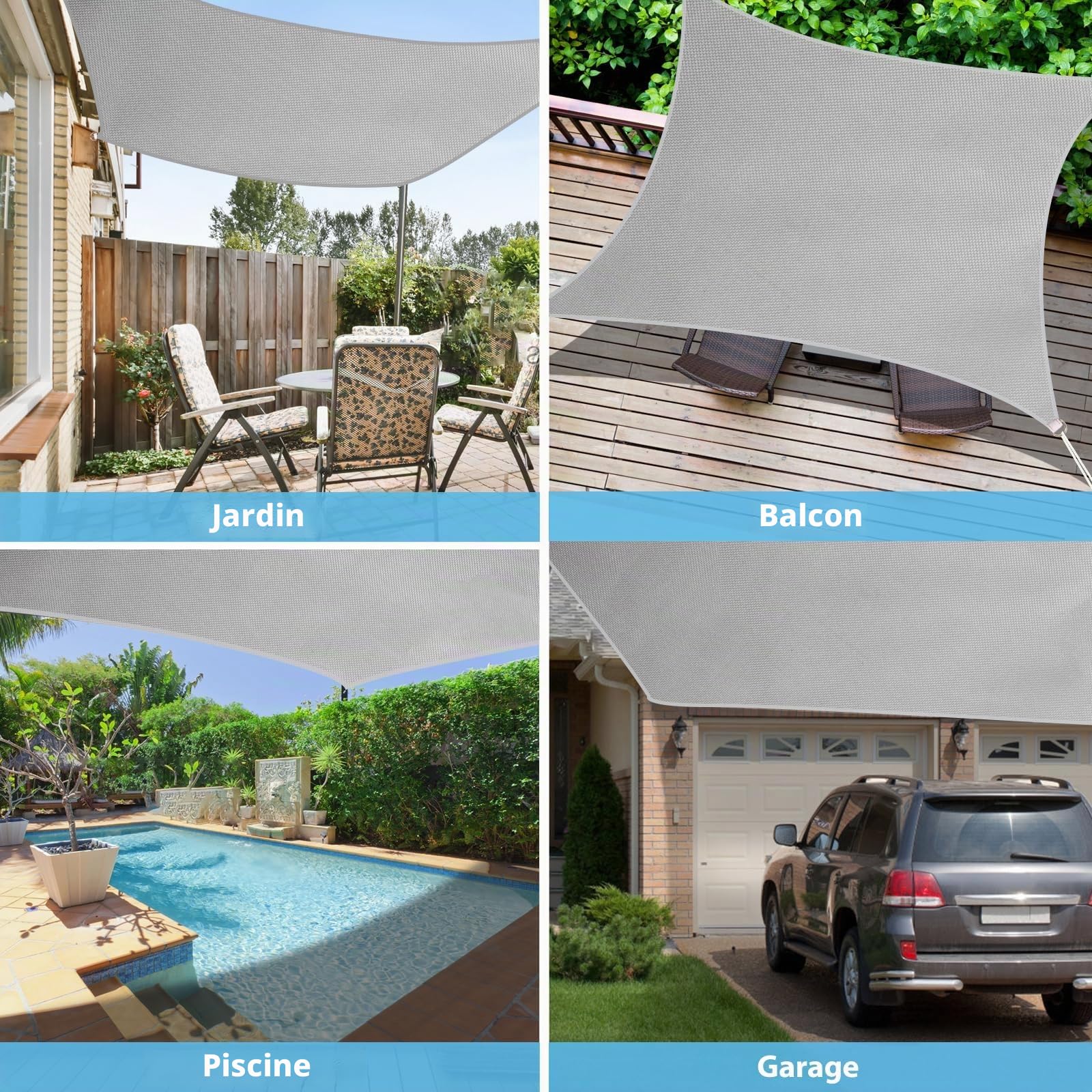Voile d’ombrage Imperméable & Anti-UV 3x4m, Auvent de Terrasse en Tissu Oxford 420D Épais, Résistant aux Intempéries pour Jardin et Terrasse