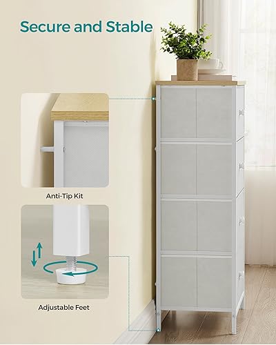 Miniatura 9 de SONGMICS Cómoda para dormitorio, cómoda de tela con 4 cajones, marco de metal, cómoda pequeña, color blanco y roble ULTS314W57