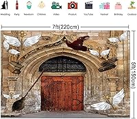 Vista 3 de Telón de fondo mágico de mago de tela de 7 x 5 pies, para escuela, castillo, aventura, fotografía, fondo, decoración de fiesta de Halloween, tapiz