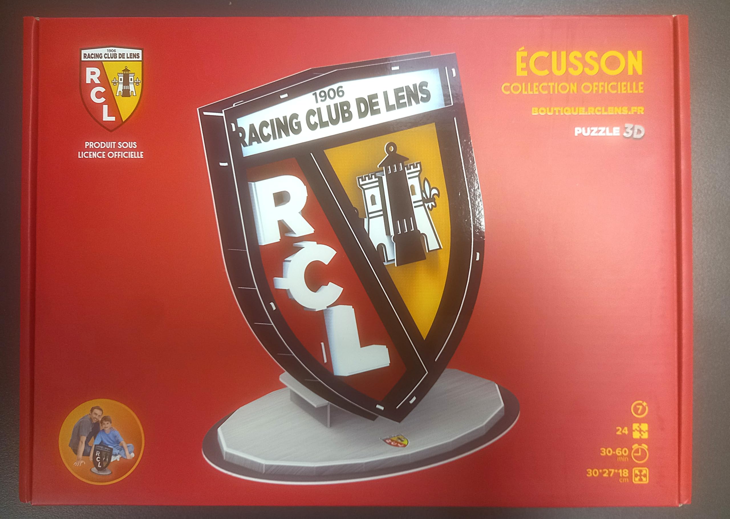 Megableu - Puzzle 3D Écusson RC Lens Officiel – Maquette À Monter sans Colle Ni Outils –Licence Officielle - Puzzle Foot Enfants dès 7 Ans - Objet Déco – Activité Manuelle – Cadeau Supporter RCL