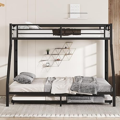 Miniatura 69 de Harper & Bright Designs Litera de metal completo sobre tamaño matrimonial para adultos, marco de cama de metal resistente con escalera y correas de