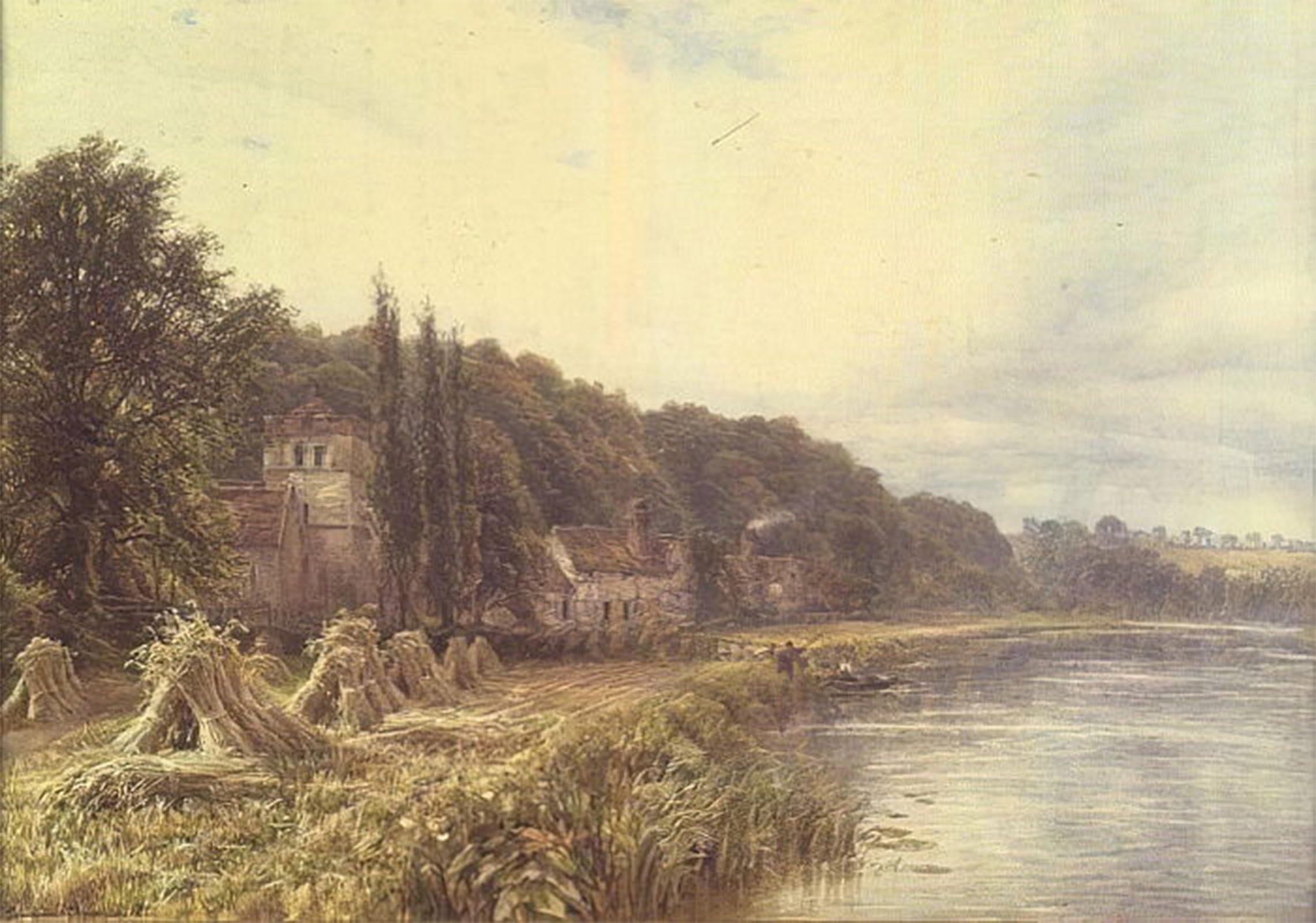 RZHRHJES Famous Painting Poster Art Canvas Print Retro Picture Riverside Village with Figures Fishing by Edmund George Warren Poster Wall Art for Home Decor 60x90cm