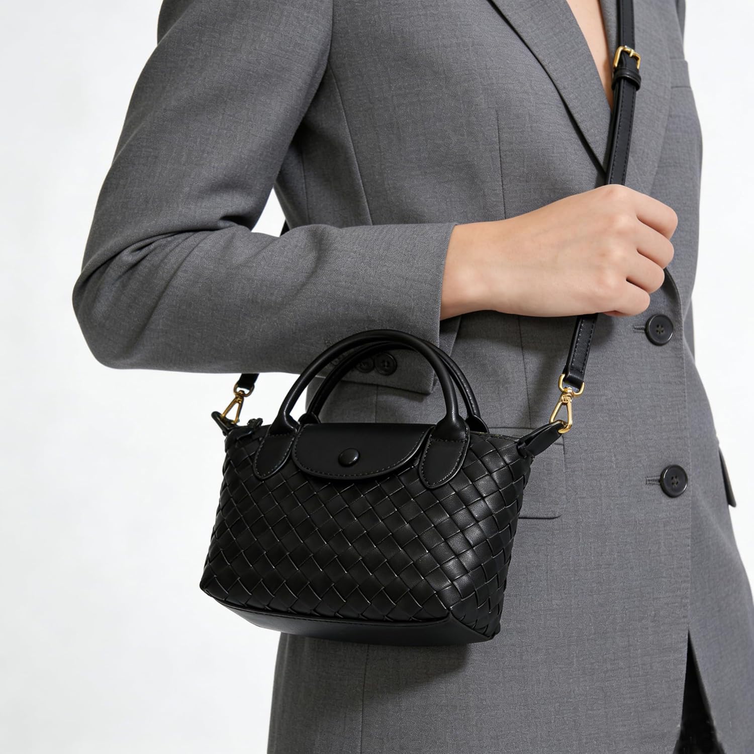 Small Vegan Leather Crossbody Bags For Women, Mini Woven Dumpling Handbag, Cute Top Handle Shoulder Purse For Travel Dating | Fashion lightweight - Image 3