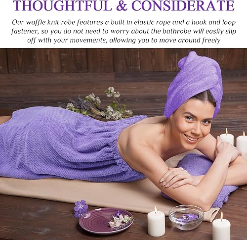 Miniatura 6 de 4 toallas envolventes para mujer, bata de spa con cierre ajustable, parte superior elástica, envoltura ligera para baño y ducha
