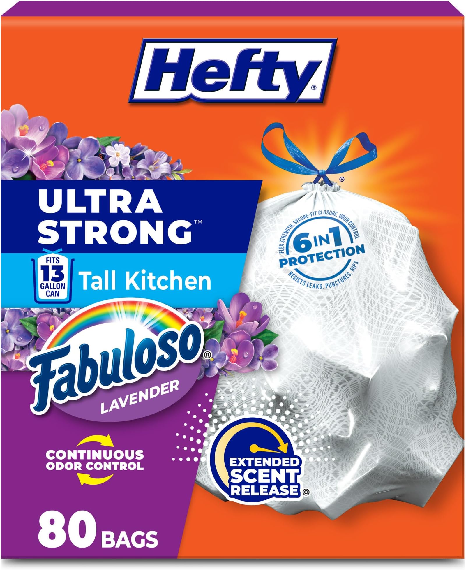 Hefty Ultra Strong 13 Gal Kitchen Trash Bags, Fabuloso Lavender, 80ct