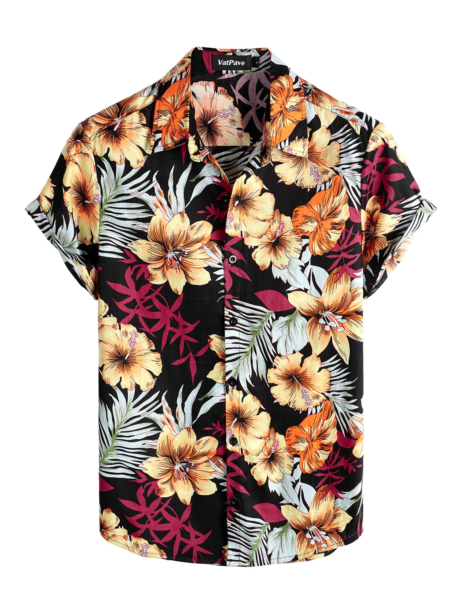 VATPAVE Herren Baumwolle Hawaii Hemd männer Blumen Freizeit Kurzarmhemd Sommerhemd