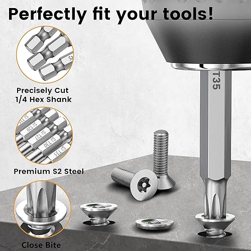 Miniatura 6 de MulWark Juego de brocas Torx de seguridad de 3 pulgadas de largo, a prueba de manipulaciones, juego de puntas de destornillador de estrella de 1/4