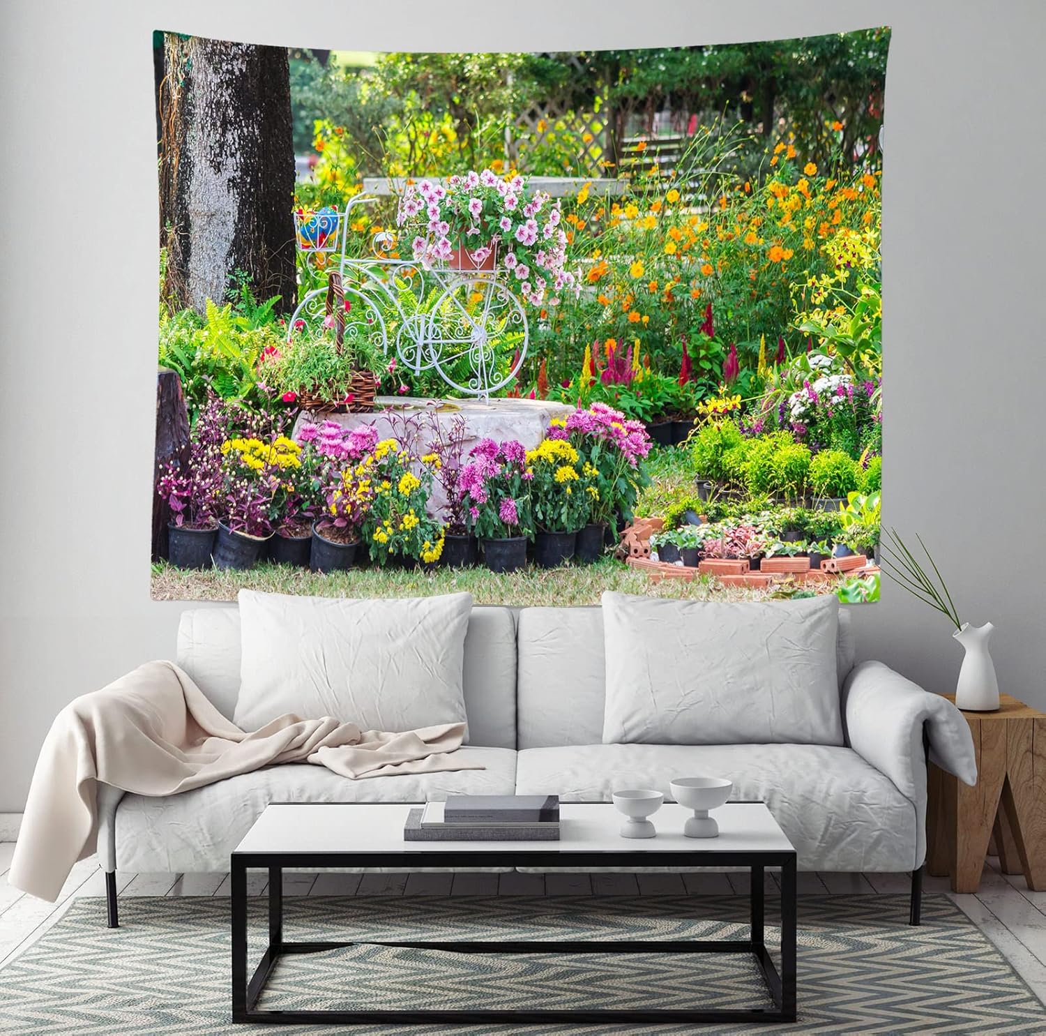 Loccor Beautiful Spring Blossom Flower Tapestry Colorful Floral Garden Landscape Park Scenery Wall Hanging Nature Tapestry Home Wall Decor for Bedroom Dorm Picnic Living Room Wedding 120"x80"