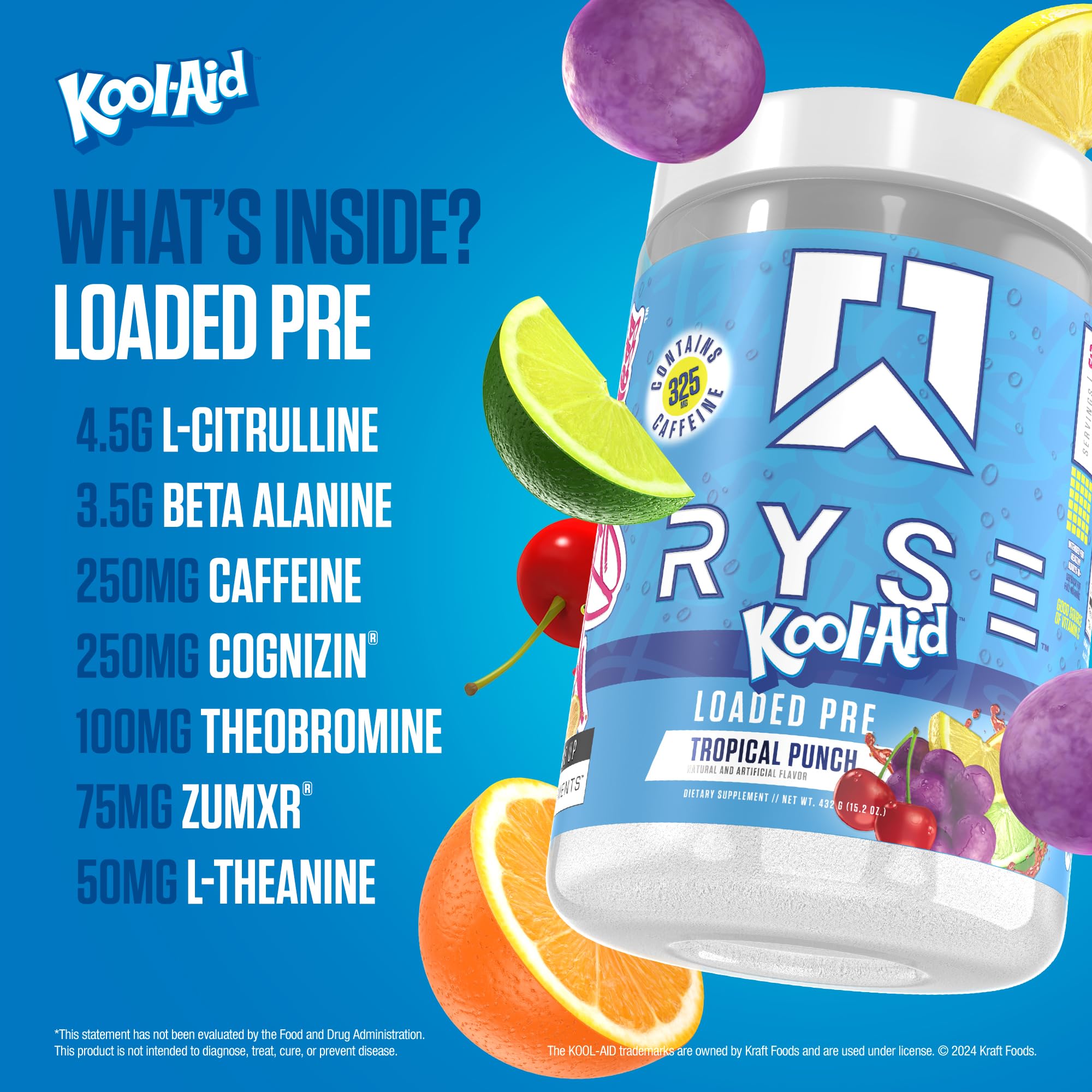 Ryse Loaded Pre Workout Powder - Kool-Aid Tropical Punch - Daily Pre-Workout for Men & Women with 300mg Caffeine, Beta Alanine, and Citrulline for Pump, Focus, and Energy - 30 Servings — Amazon image 4