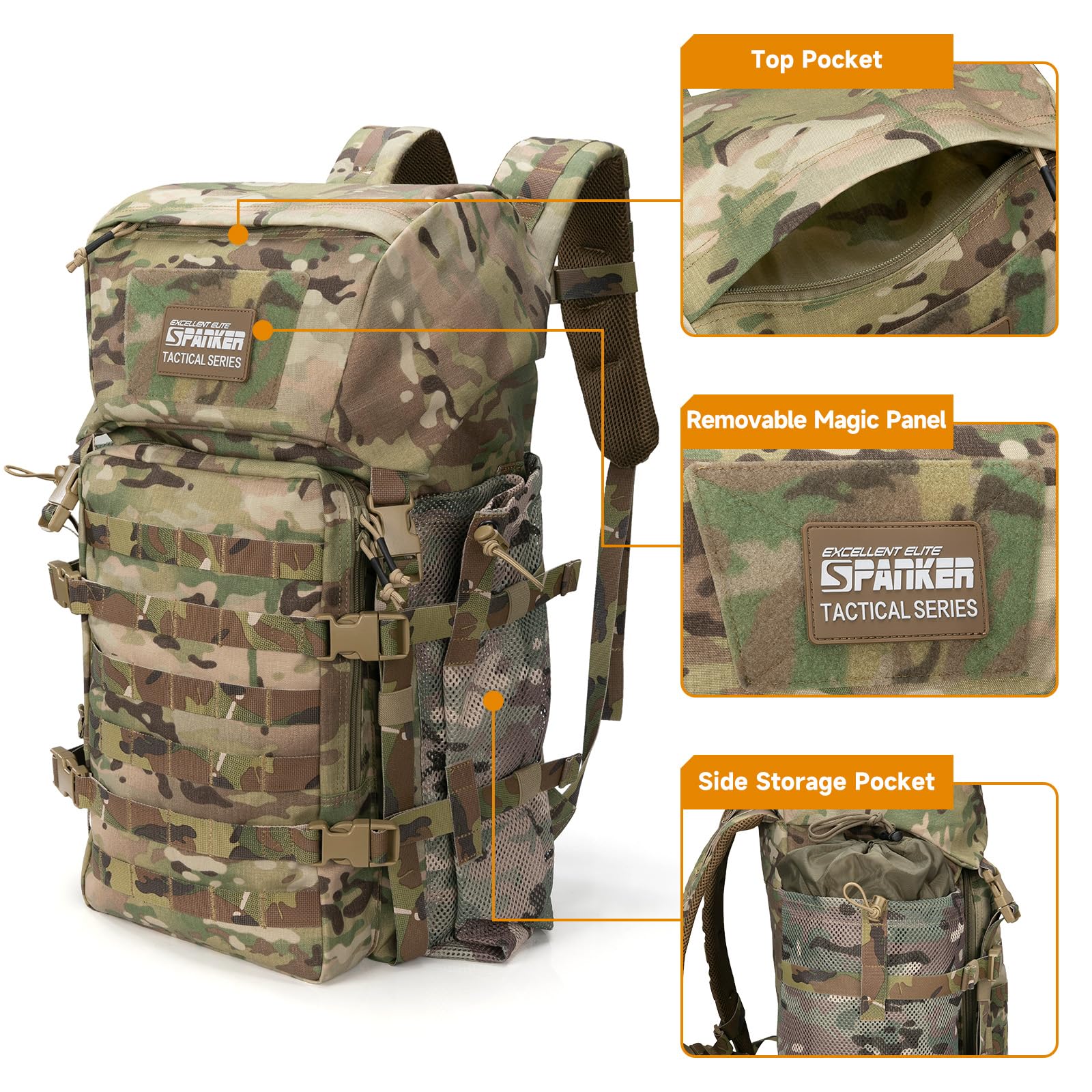 EXCELLENT ELITE SPANKER Plecak kempingowy, turystyczny, taktyczny, 40 l, duży plecak wojskowy na kemping, wędrówki i wycieczki z plecakiem (Multicam)