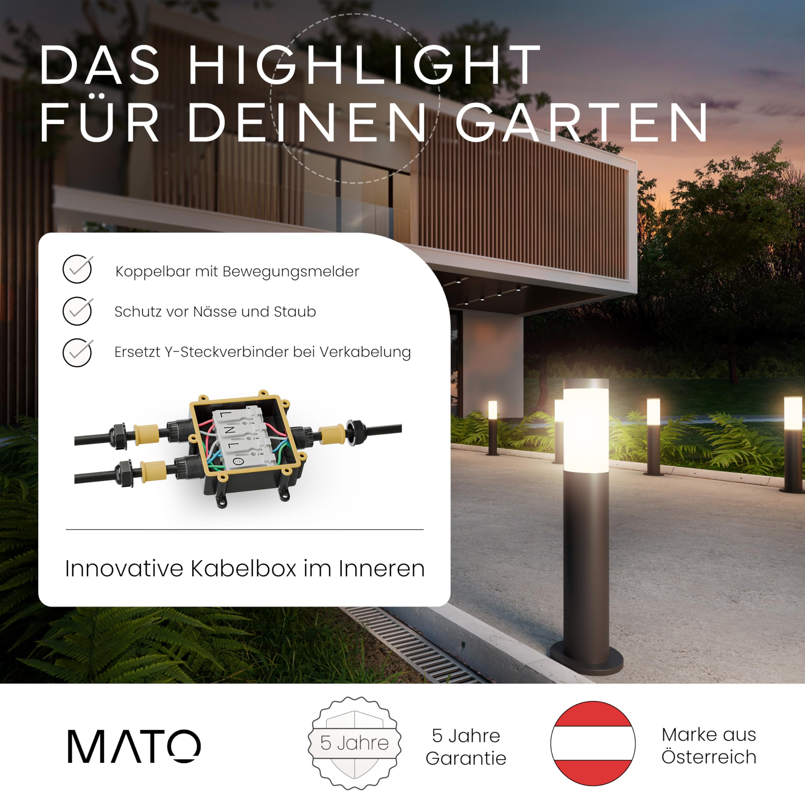 MATO Wegeleuchten Außen E27 Fassung Höhe 50 cm Edelstahl IP44 Pollerleuchte