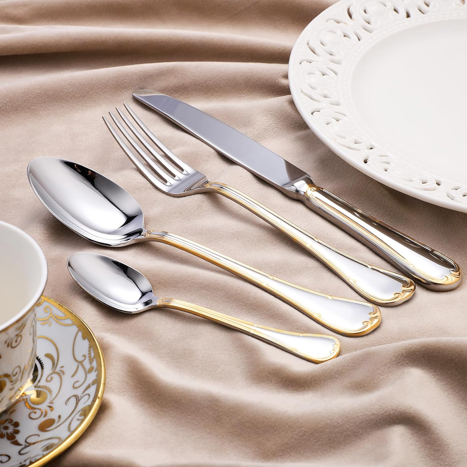 Zerophilo Silverware Set Gold Cutlery Set Mirror Polished Flatware Set Stainless