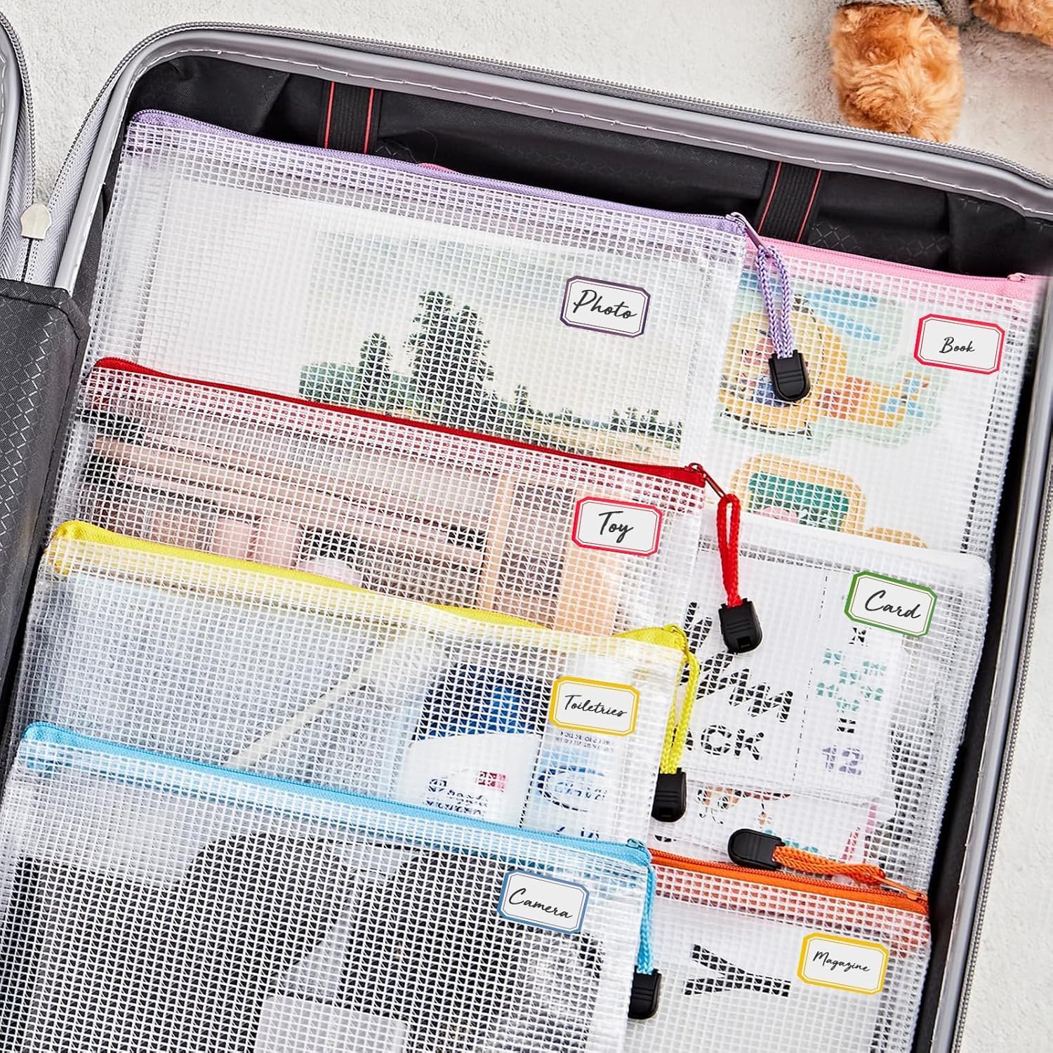 21 Piezas Bolsas Transparentes con Cremallera, Bolsa de Malla Impermeable, Bolsa para Organización Archivos, Bolsas de Plastico con Cierre Cremallera, para Recibos, Oficina, Viaje, Escolar
