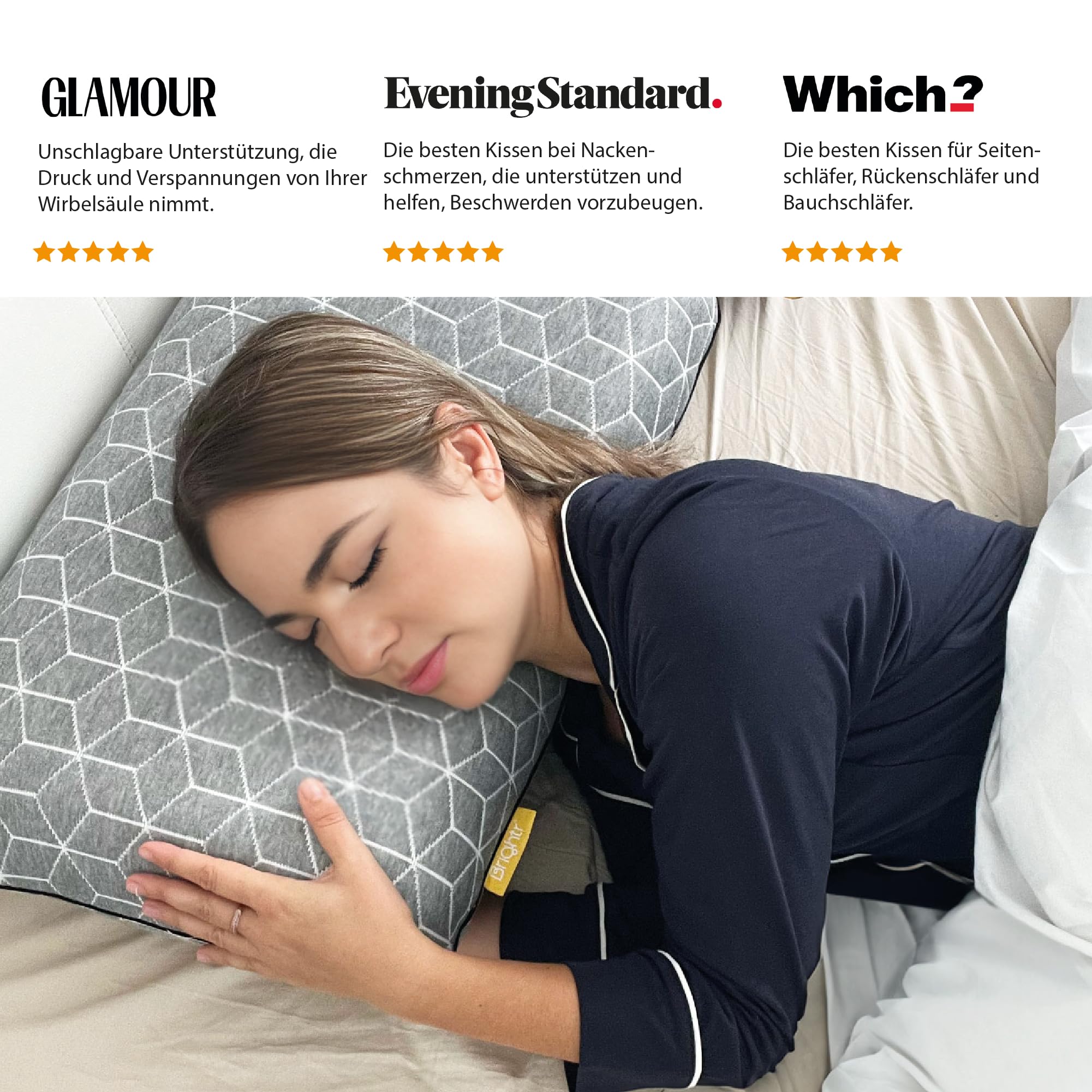 Brightr® "Eclipse 2er-Set Memory Foam Kopfkissen gegen Nacken- und Schulterschmerzen | Höhenverstellbares Kopfkissen für Seitenschläfer | 43x63cm | Von Osteopathen empfohlen | Hautkühlend | Sehr FES