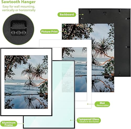 Vista 49 de Golden State Art - Marco de fotos de aluminio satinado clásico de 8 x 10 con alfombrilla de color marfil para fotos de 5 x 7 y cristal real, Dorado