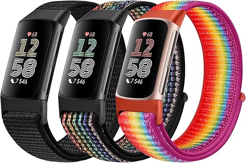 Miniatura 27 de Correa deportiva de nailon compatible con Fitbit Charge 6/5, ajustable, transpirable, repuesto suave, correa de nailon suave para mujeres/hombres