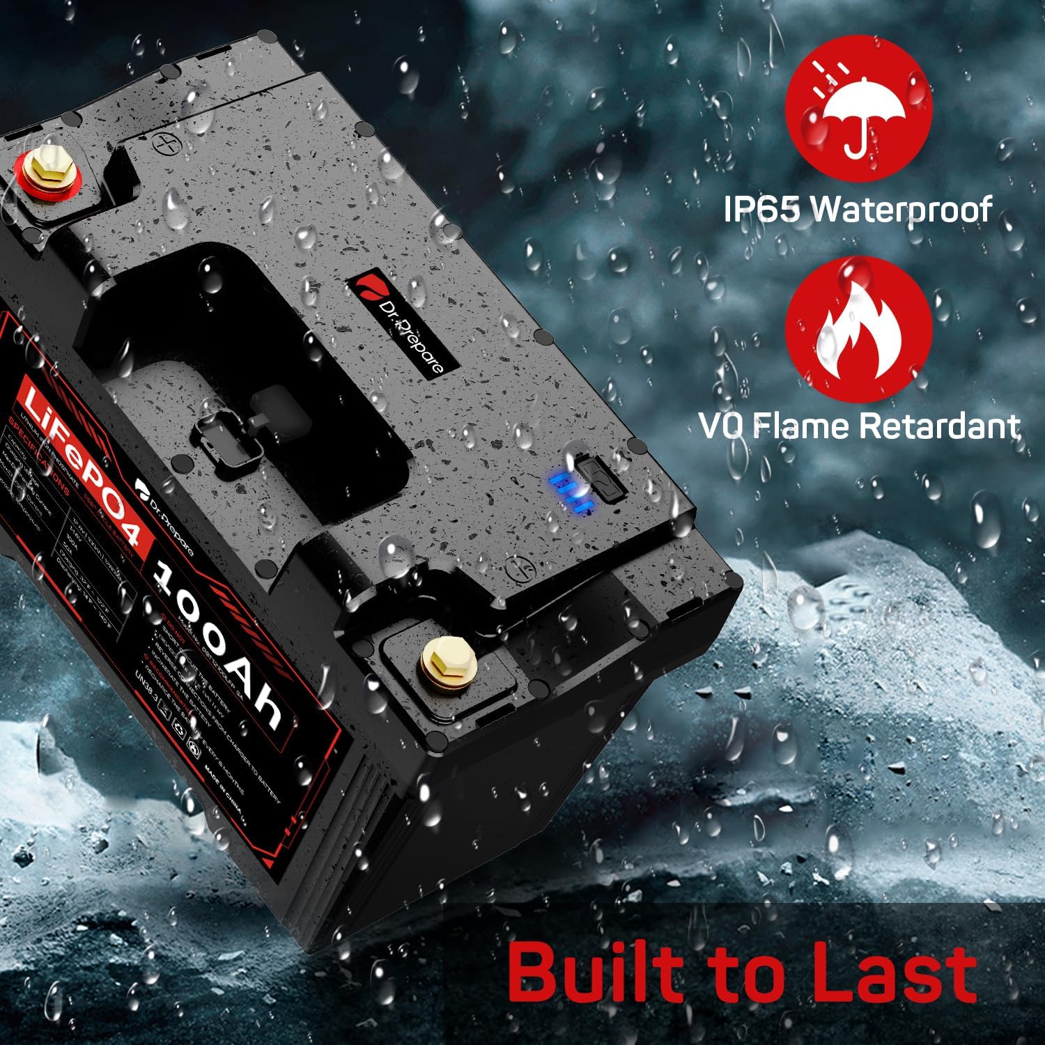 DR.PREPARE 12V 100Ah LiFePO4 Battery, Low-Temp/High-Temp Protection Lithium Deep Cycle Battery for Trolling Motor, RV, Solar Power, Off-Grid, Energy Storage