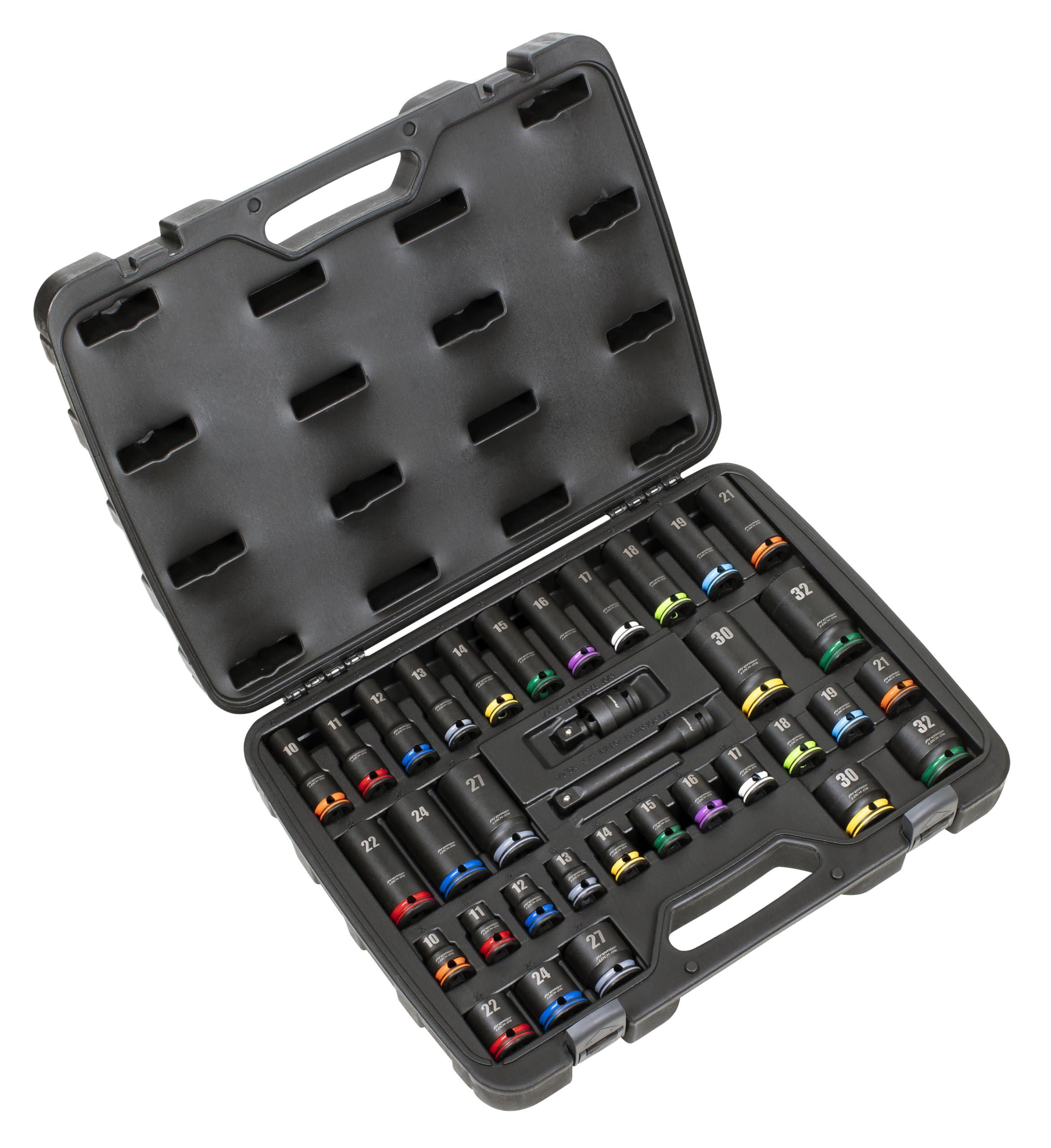 Sealey Black Premier Lock-On™ Standard & Deep Impact Socket Set 1/2" Sq Drive 34Pc - Ak5636m
