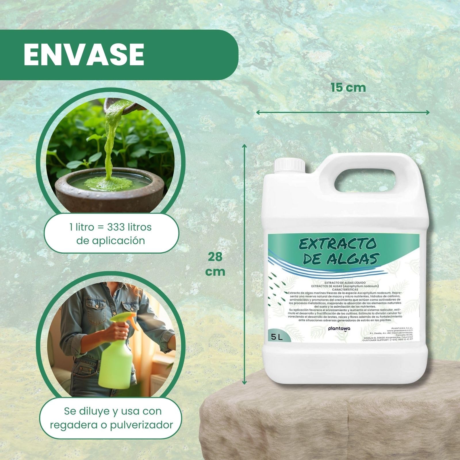 Plantawa Extracto de Algas Marinas Líquido 5 Litros | 100% Natural, Potenciador, Enraizante y Micorrizas.