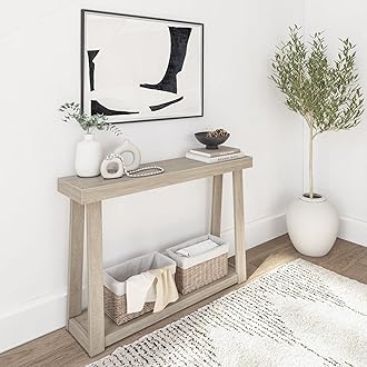 Plank+Beam Solid Wood Console Table with Storage, 46.25 Inch, Sofa Table with Shelf, Narrow Entryway Table for Hallway, Behind The Couch, Living Room, Foyer, Easy Assembly, Seashell