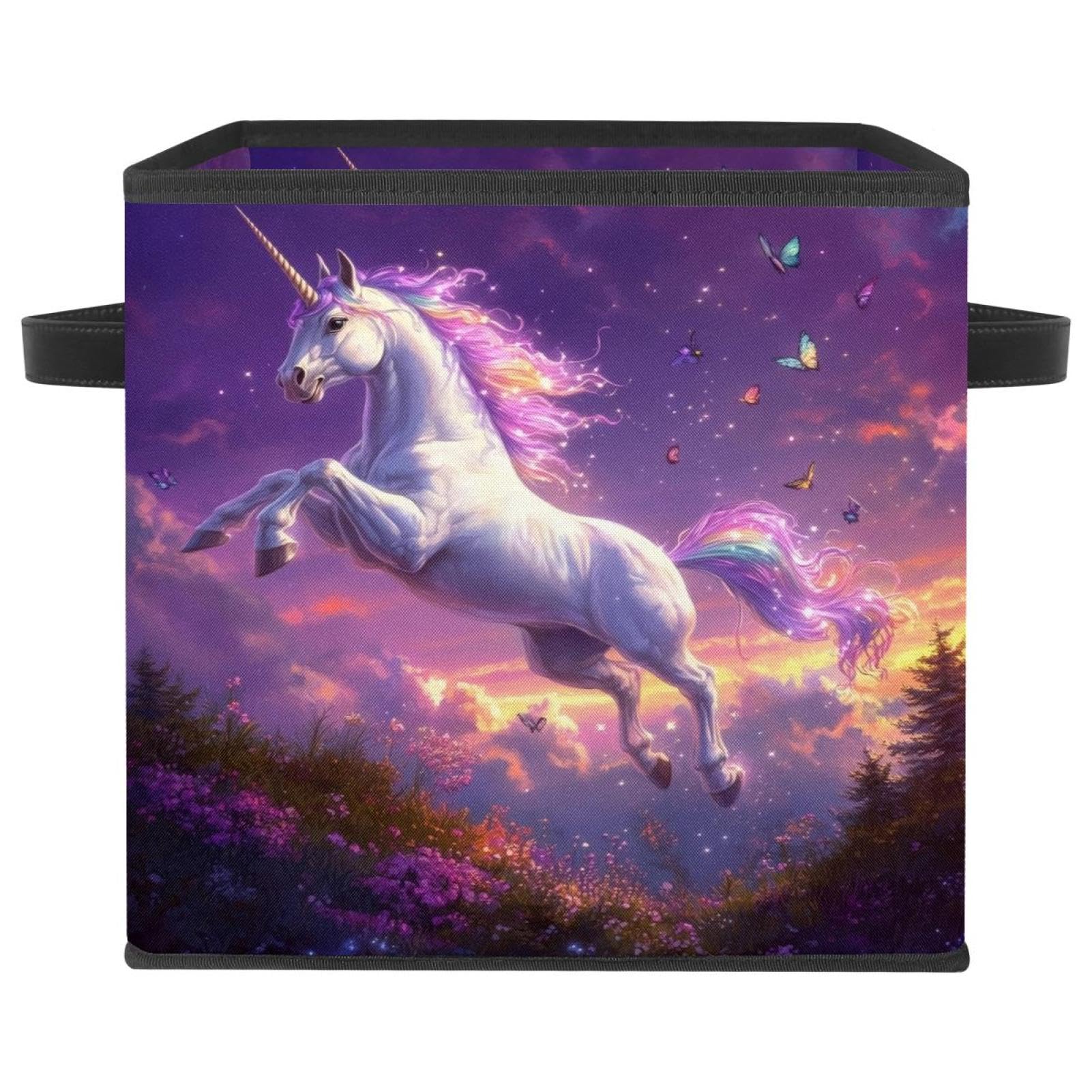 Boîte de rangement licorne imperméable pliable en tissu Oxford double poignée