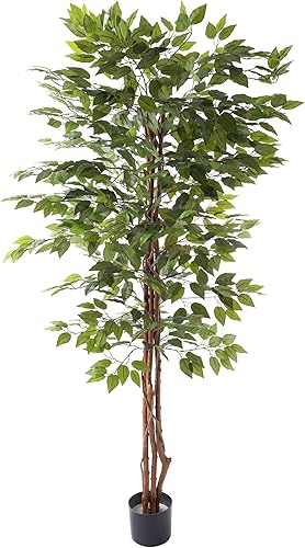Miniatura 7 de Ficus - Árbol artificial de seda sintética en maceta de 80 pulgadas con hojas de aspecto natural para decoración de oficina o hogar, plantas de