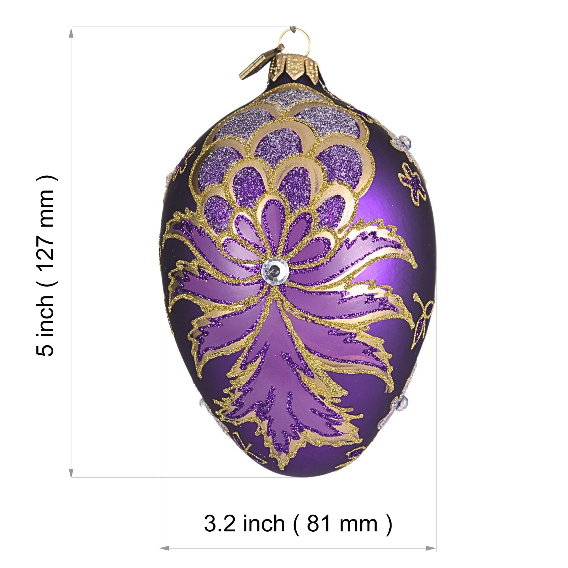 Huevo de Pascua soplado a mano de cristal púrpura estilo Fabergé adorno