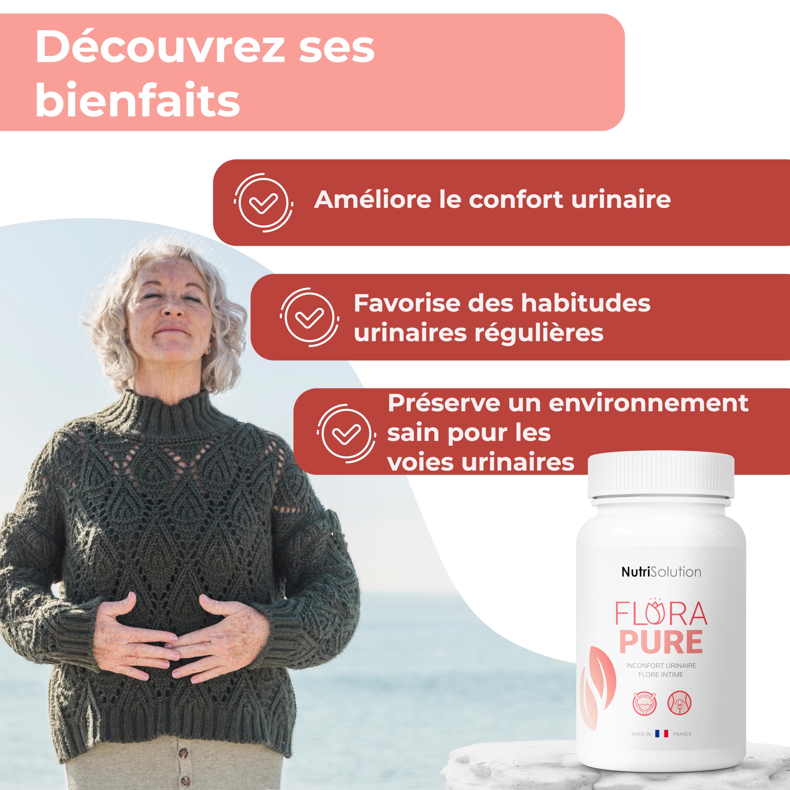 FloraPure de NutriSolution : Soutien Avancé Santé Urinaire - Mélange Naturel Cranberry, D-Mannose & Piloselle - Favorise le Confort Vésical & Bien-être Urinaire - 60 Gélules - Fabriqué en France (1)