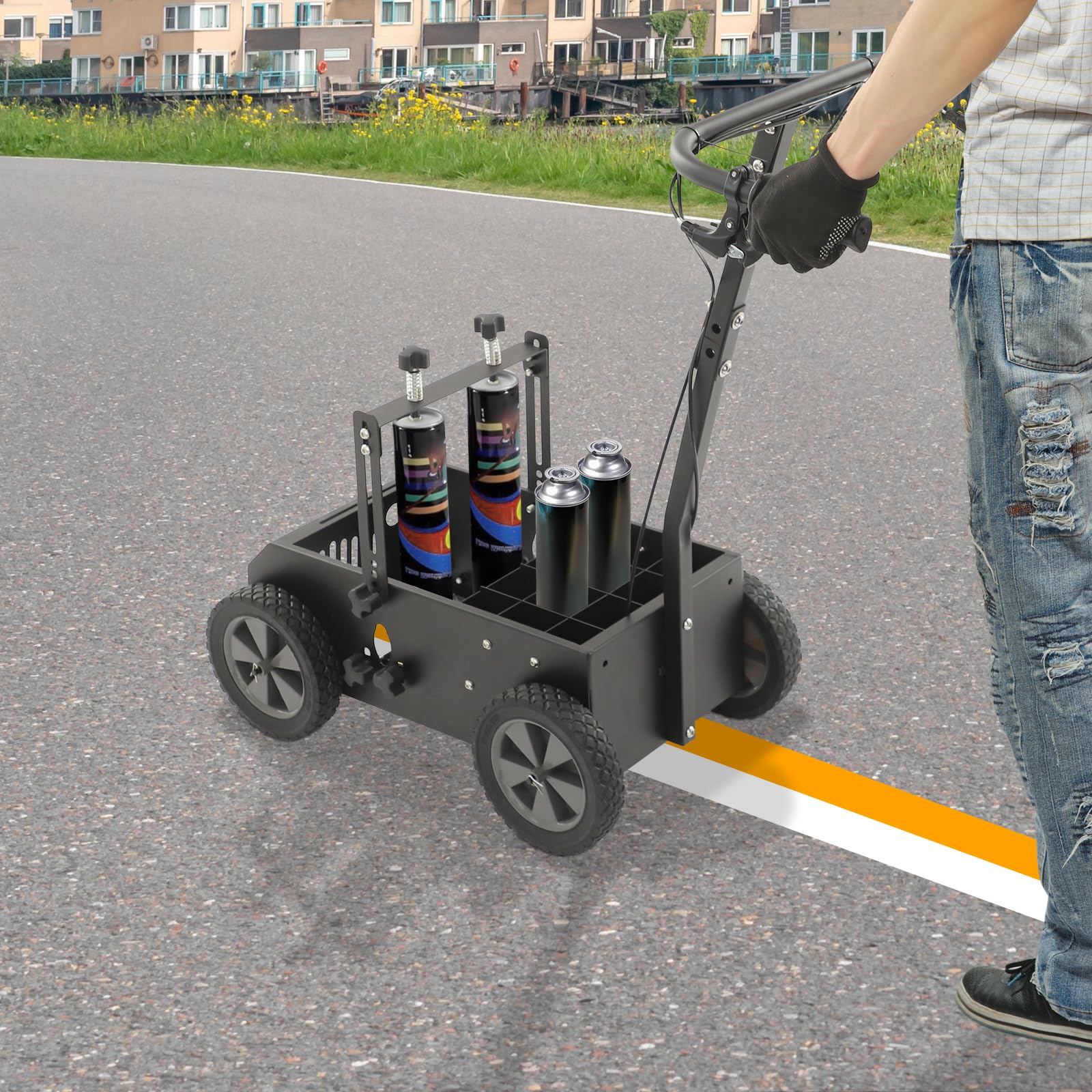 Macchina di marcatura linea, doppia riga regolabile, per marcatura a pavimento, linea larga 10-13 cm