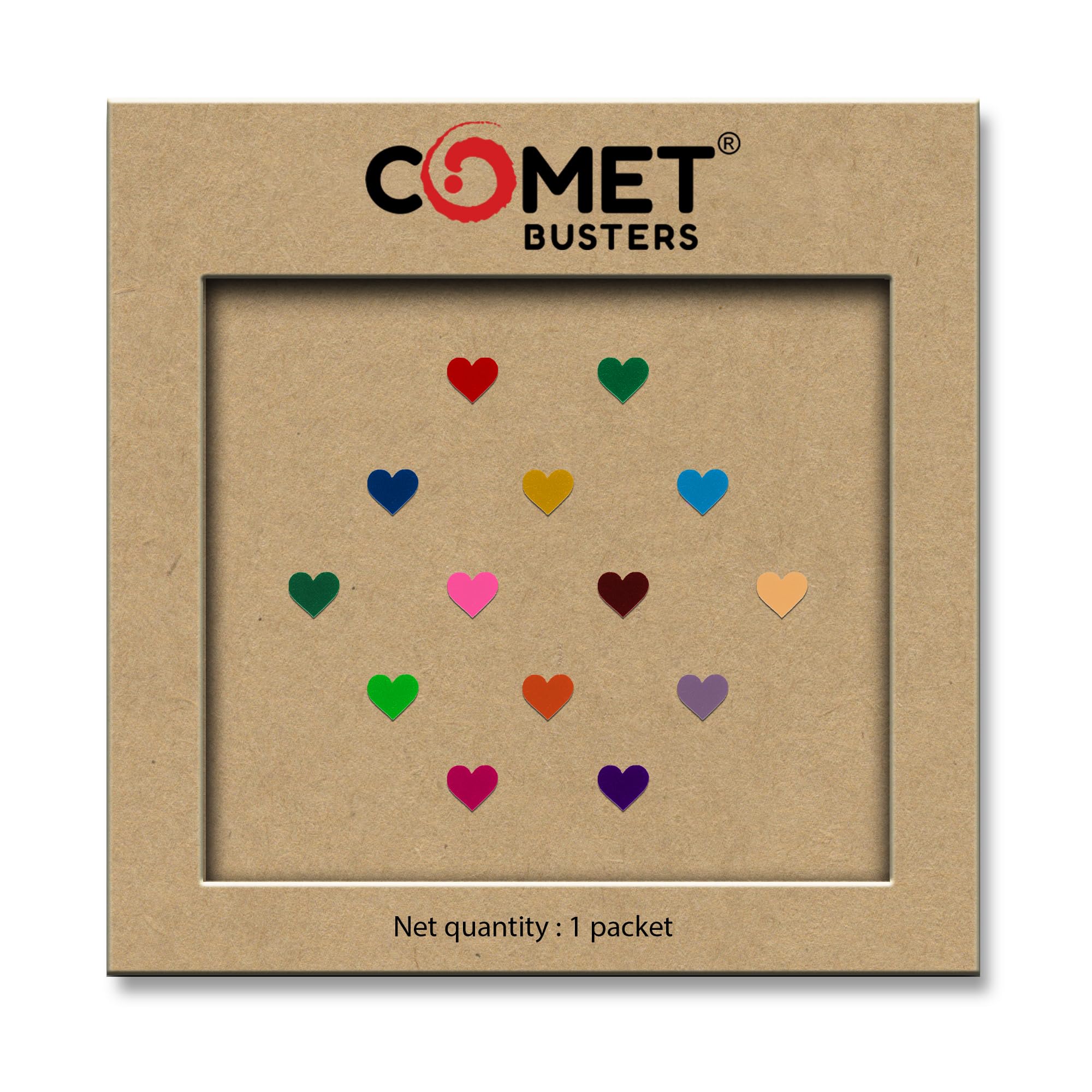 comet busters velvet heart shape multicolor mini bindi (5mm) | self adhesive designer bindis for women & girls (cbin2577) (14 bindis)