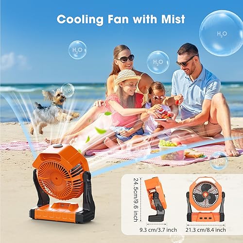 Miniatura 3 de Ausic Ventiladores portátiles de niebla para campamento, [máximo 35 horas de funcionamiento] Ventilador de refrigeración al aire libre para patios