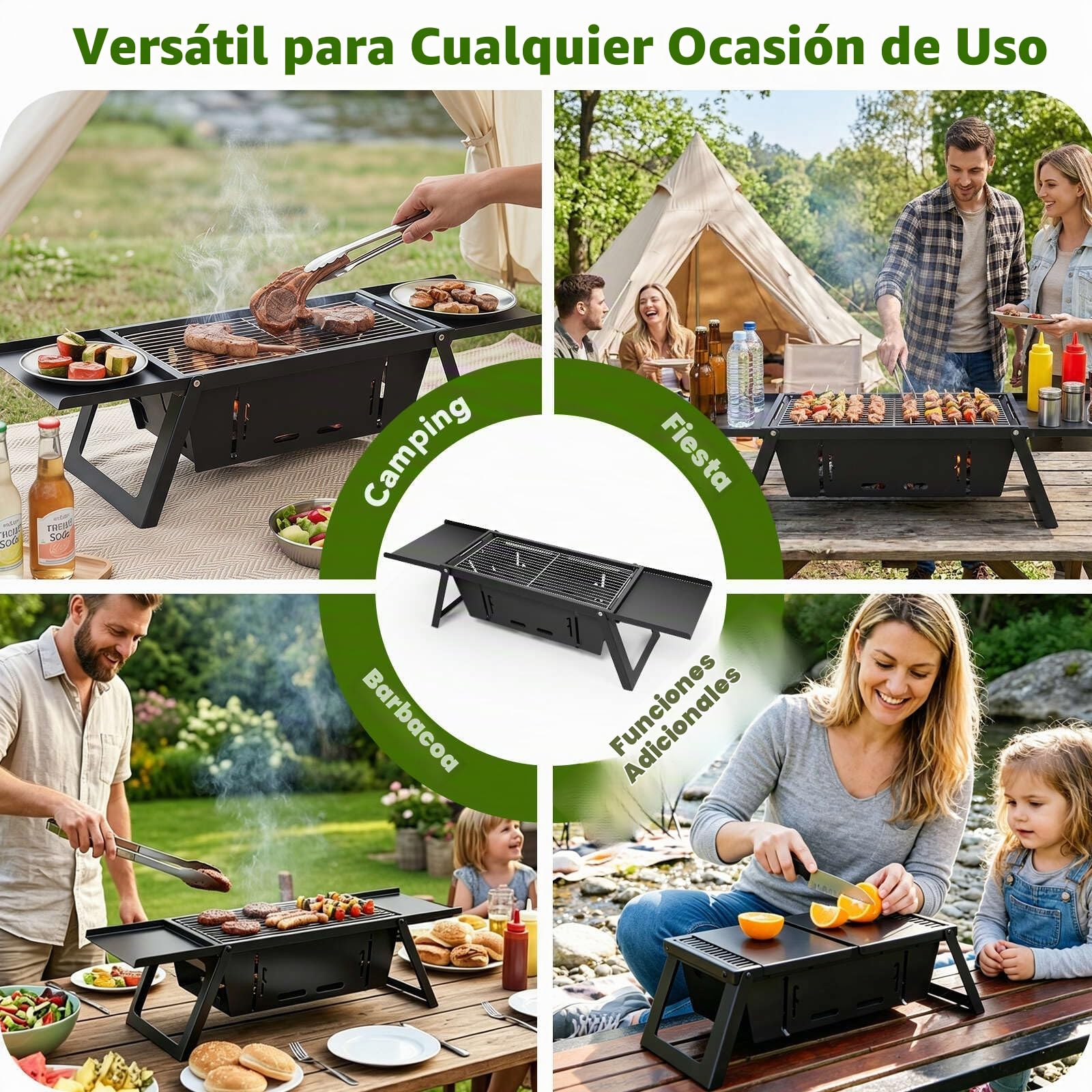 E EASTSTORM Parrilla plegable de carbón para barbacoa, control de calor de