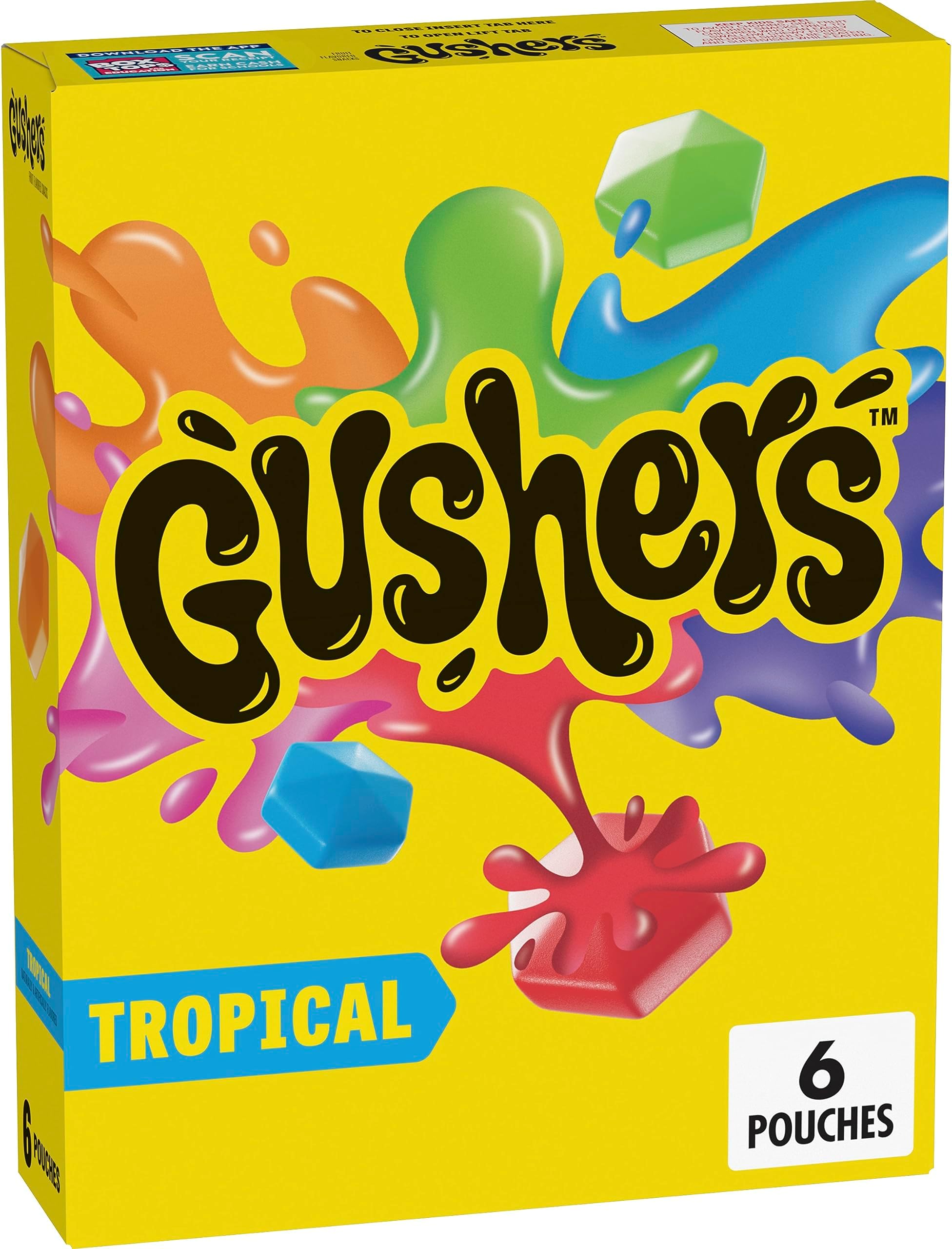 Gushers Fruit Flavored Snacks, Tropical Fruit Flavor, 6 Pouches, 4.8 oz
