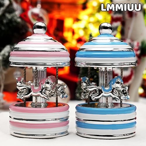 Miniatura 6 de Caja de música de carrusel envuelta para regalo, carrusel musical de cerámica con luces que cambian de color, cajas de música para niñas, niños,