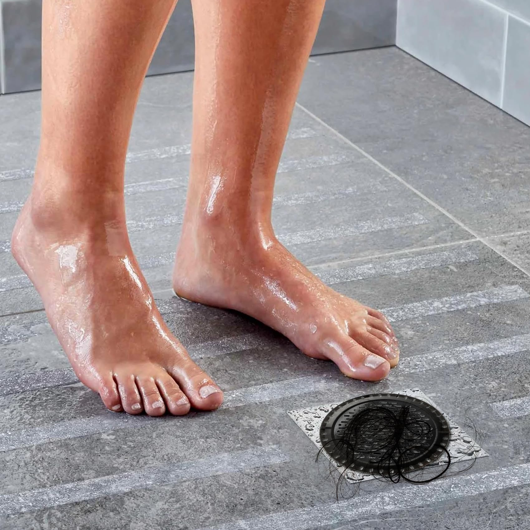 2 PCS Stainless Steel Shower Drain Hair Catcher - 5 Inch Round Sink Strainer With Silicone Rim
