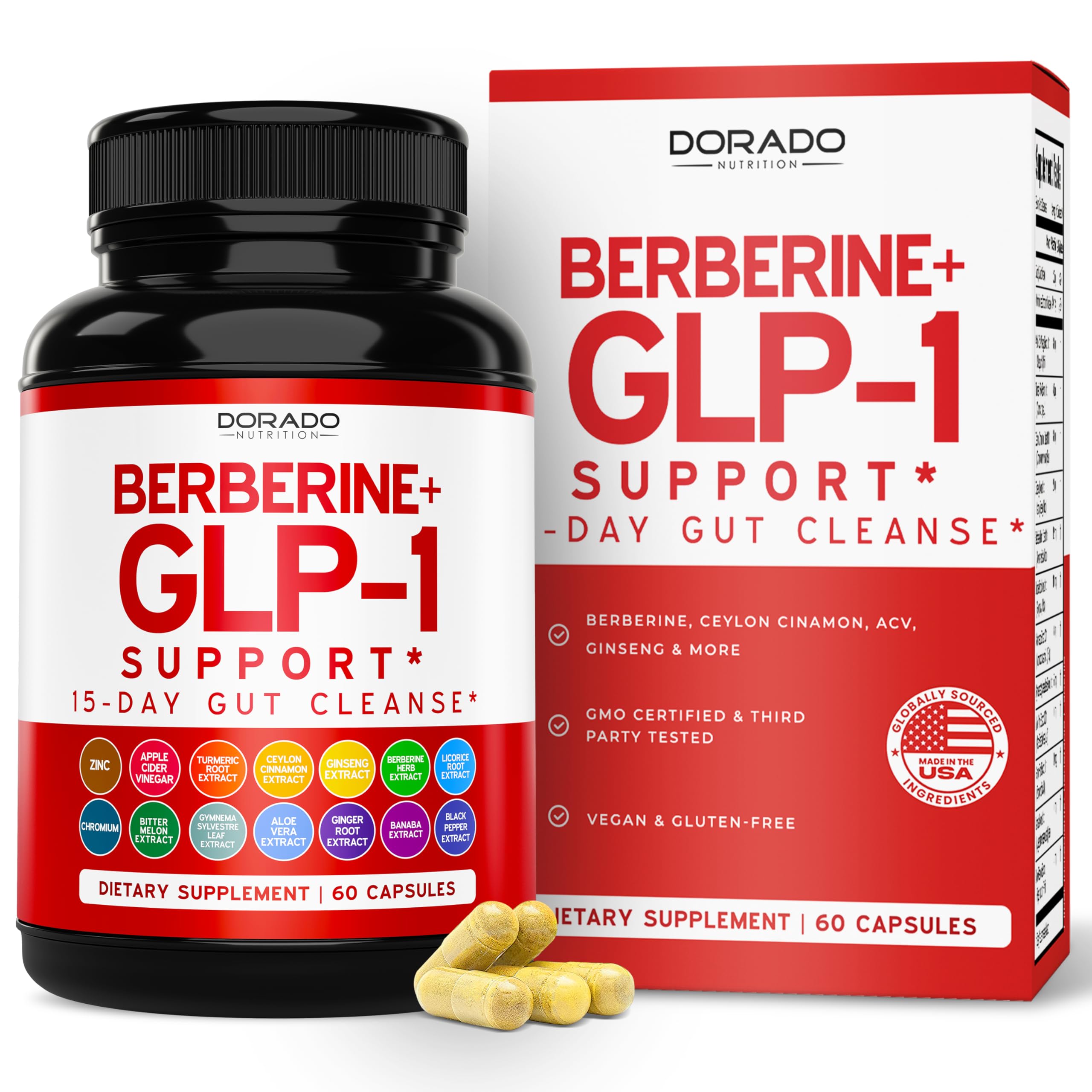 GLP-1 Supplement 14 in 1 Formula (GLP1 Supplement with Berberine, ACV, Chromium, Ceylon Cinnamon, Turmeric & More) Support Gut Health & Metabolism - Third Party Tested, Vegan Safe & USA Made