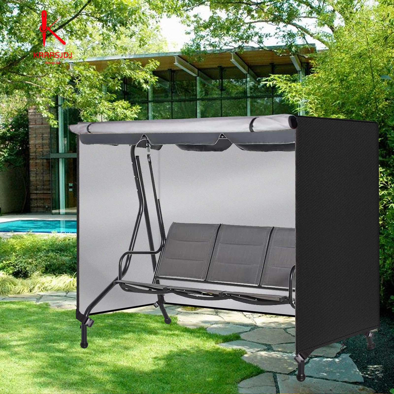 Coperture Cover Protezione per Altalena da Giardino Impermeabile,(220×150×170cm) Hollywood di Copertura per Dondolo Antivento，Telo Copri Dondolo con Fune e fibbie regolabili, 420D (Nero)