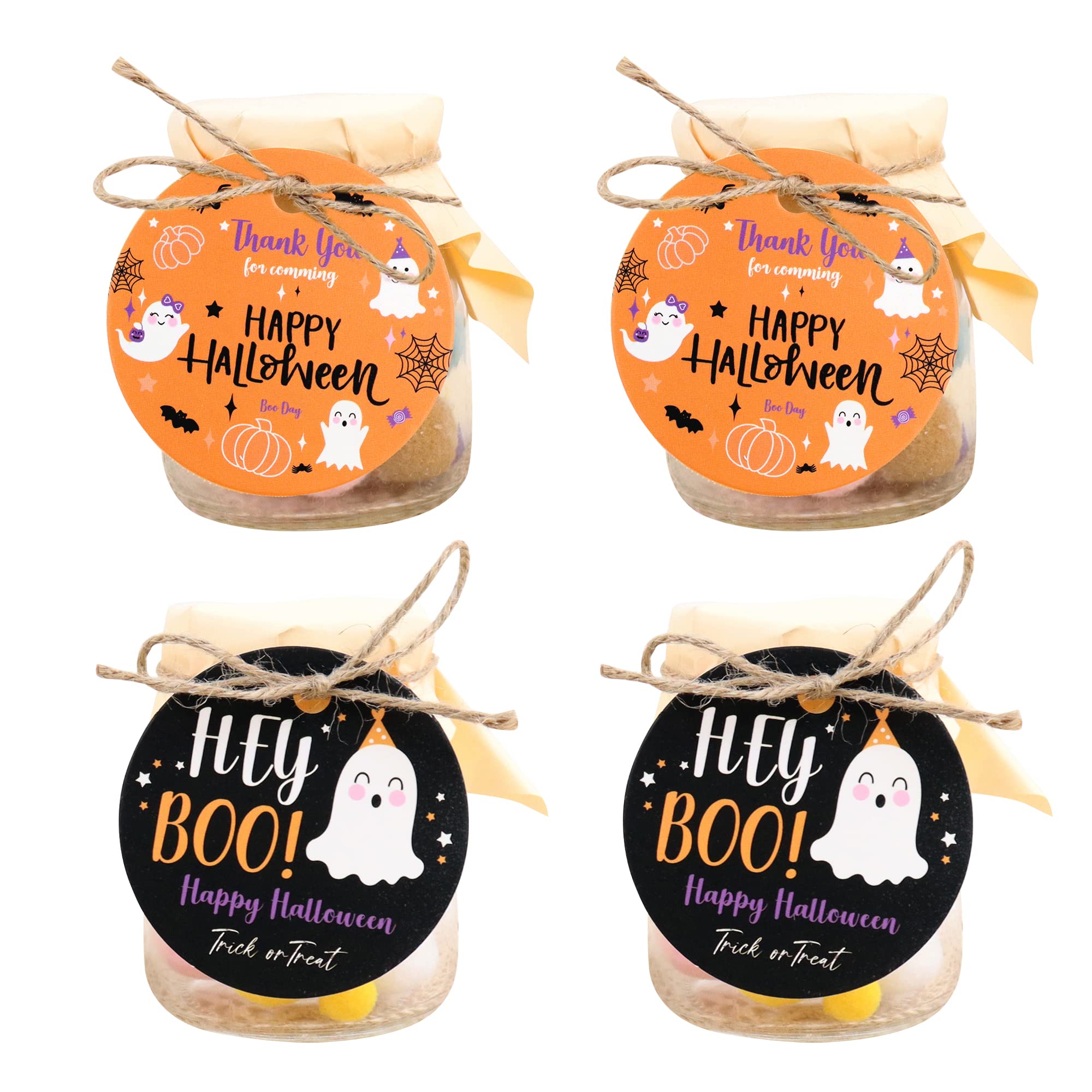 Blumomon 50Pcs Black Orange Happy Halloween Paper Tags Hey Boo Tags for Gift Bags with Jute String Boo Birthday Candy Bag Party Favor Halloween Candy Hanging Card Decorations