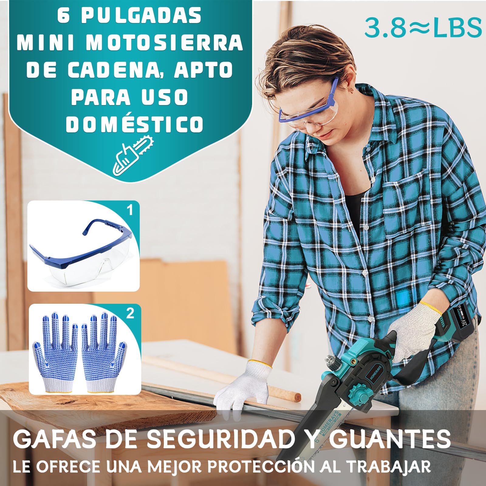 Mini Motosierra Bateria 8000mAh, Homerays 6 y 8" motosierra Inalámbrica con Engrasador Automáticopara y 2 * 4000mAh Baterías, Motosierra Inalámbrica Portátil para Podar Árboles de Jardinería