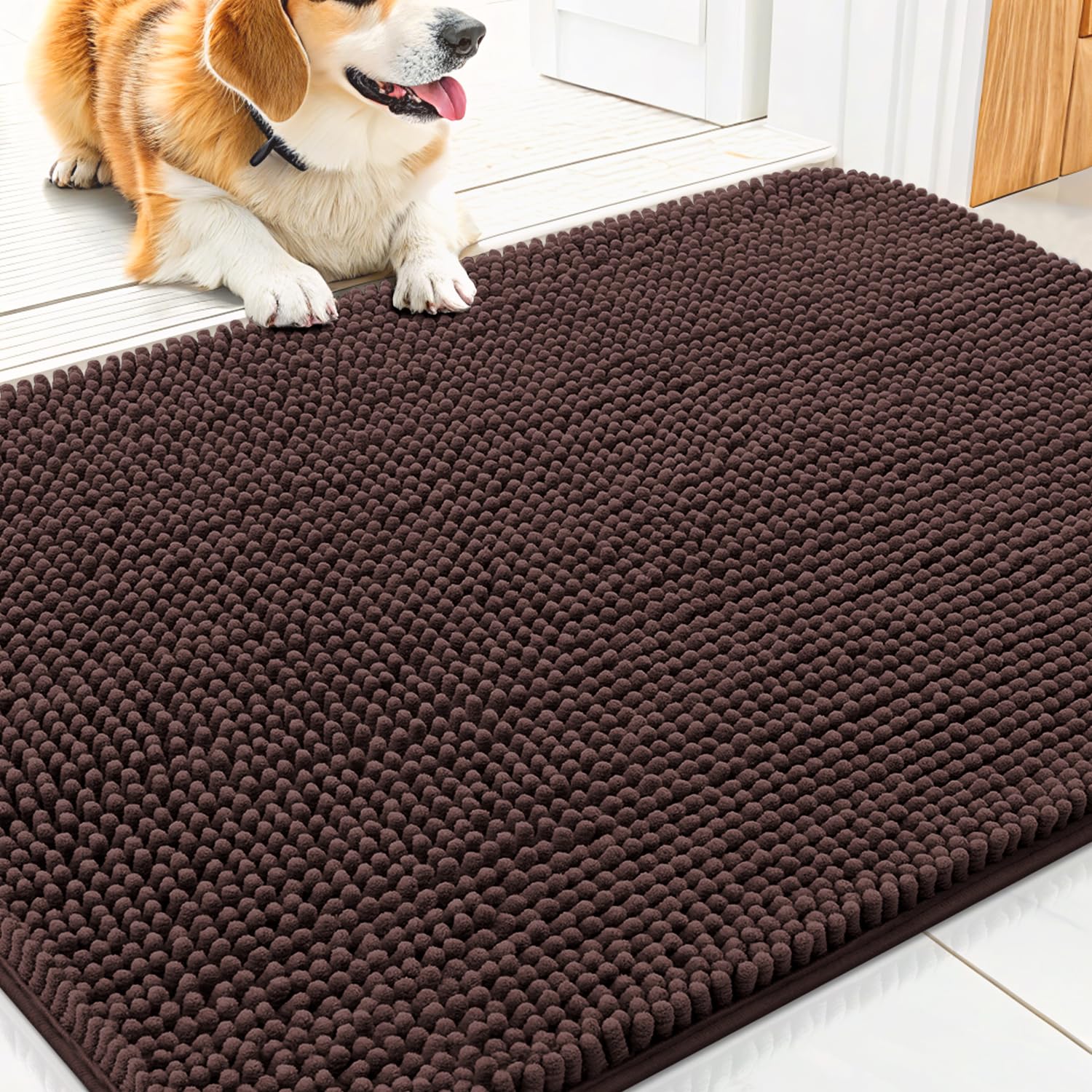 Smiry Dog Door Mat for Muddy Paws 30x20, Absorbs Moisture and Dirt Doormat, Non-Slip Washable Quick Dry Chenille Front Door Mat Indoor Entrance, Entryway Carpet for Inside...