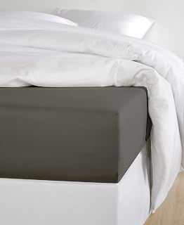 De Witte Lietaer OLIVIA Quality Satin Fitted Sheet, Embossed Cotton, Dark Grey/Ebony, 160 x 200 cm, H 30 cm