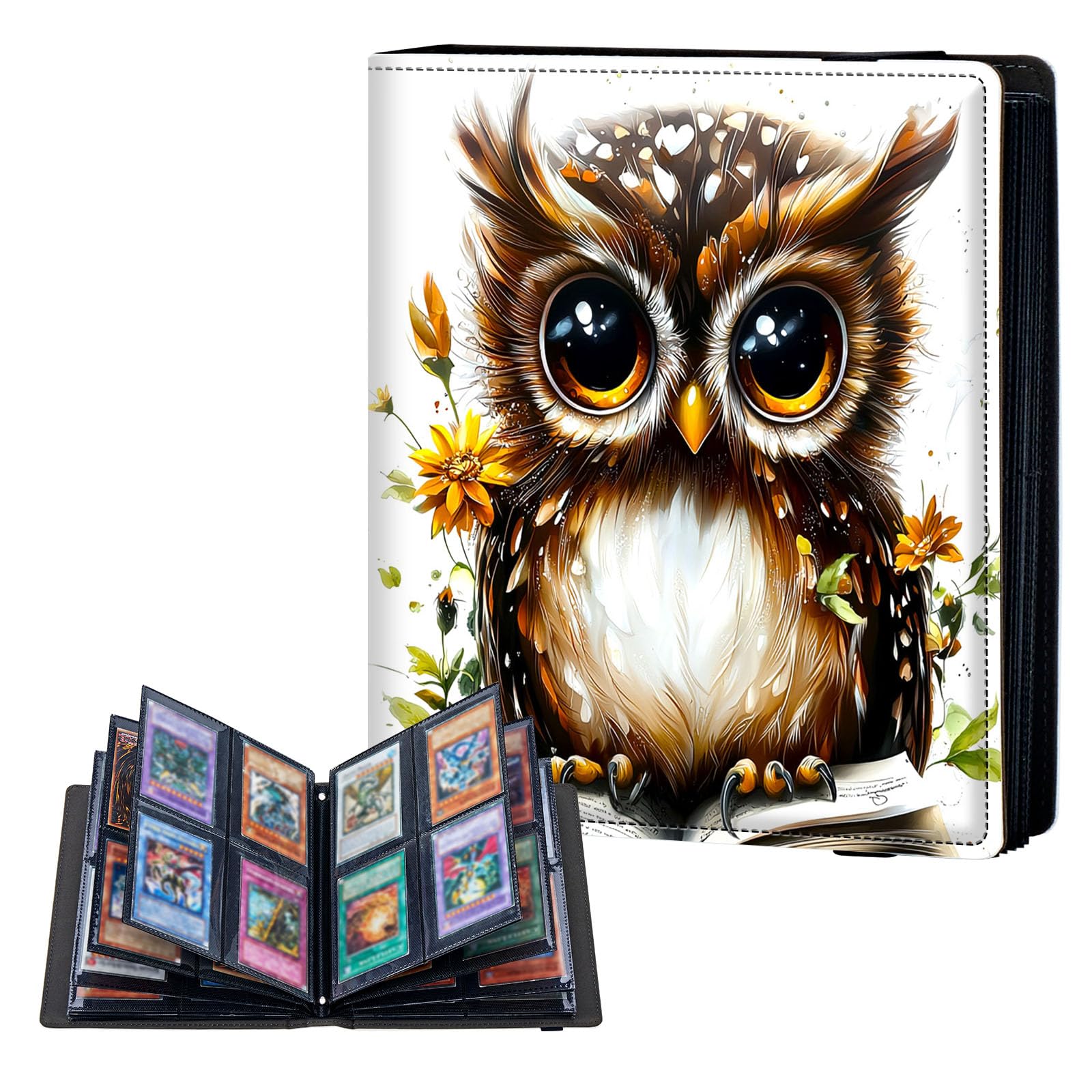 ETLKJVBL 4 Pocket Trading Card Binder, Card Collection Binder for TCG, MTG, Sports Cards, Baseball, Cute Owl with Big Eyes Trading Card Book Holder for Collectors, Top Loader Binder โ image 1