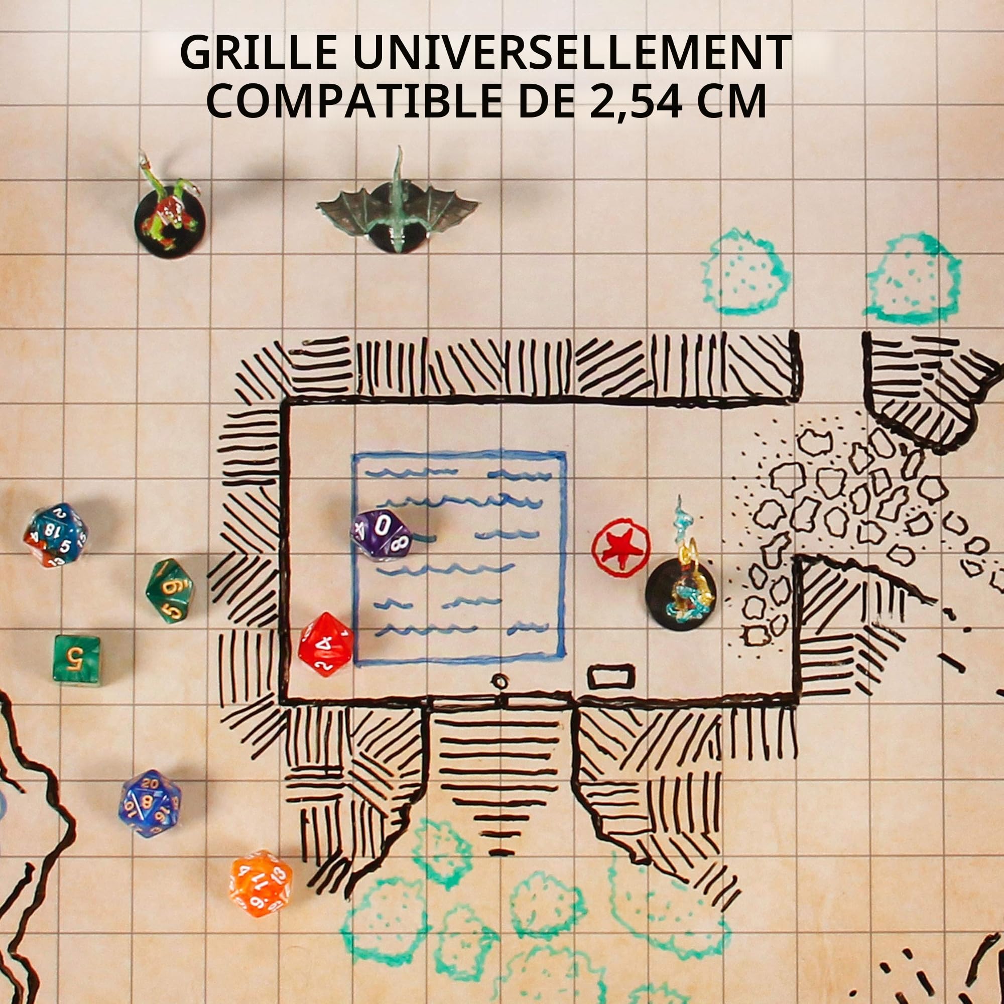 ENHANCE Grid Mat RPG DND Map 61x91cm Effaçable à Sec Jeu de Rôle Tapis de Jeu Battle Grid avec Pochette de Voyage