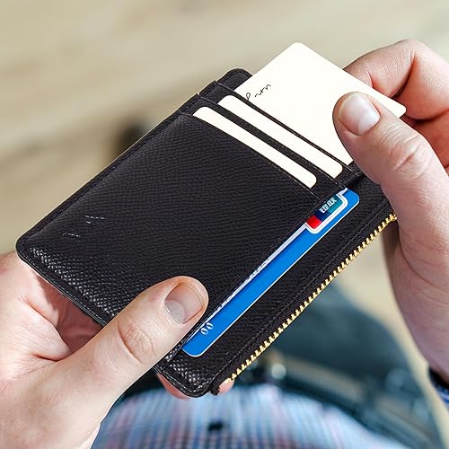 Miniatura 8 de Tarjetero delgado con bloqueo RFID, billetera de bolsillo pequeño, con cremallera Keychian para monedero, monedero y tarjetero para mujeres y hombres